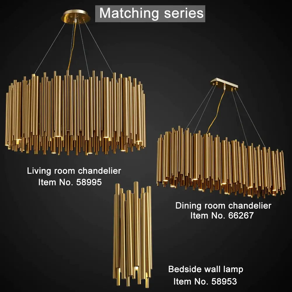 Luxury Brushed Gold Stainless Steel Tube Chandelier for Living