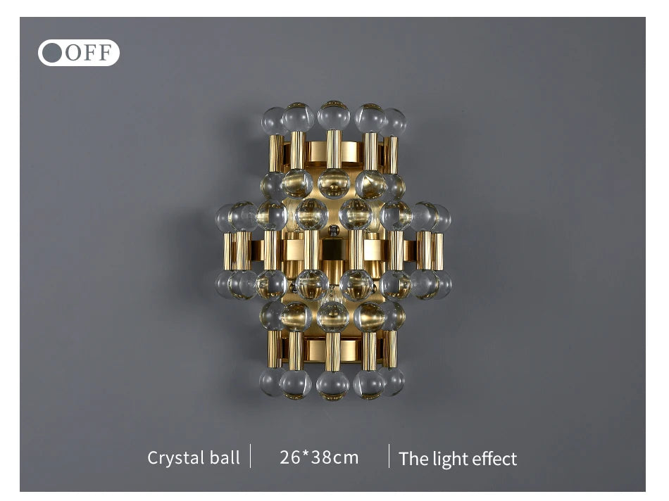 Luxury Brushed Gold Colorful Crystal Wall Sconce for Bedroom