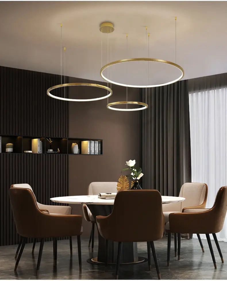 Luxuriöser moderner Ring-Kronleuchter in Gold für Wohnzimmer, Schlafzimmer