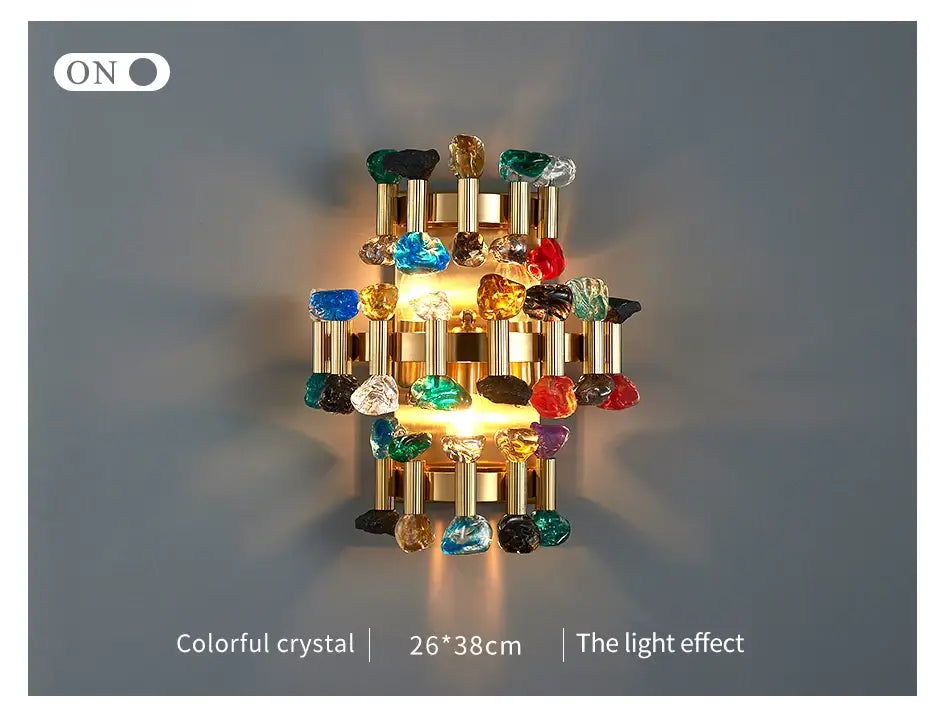 Luxury Brushed Gold Colorful Crystal Wall Sconce for Bedroom