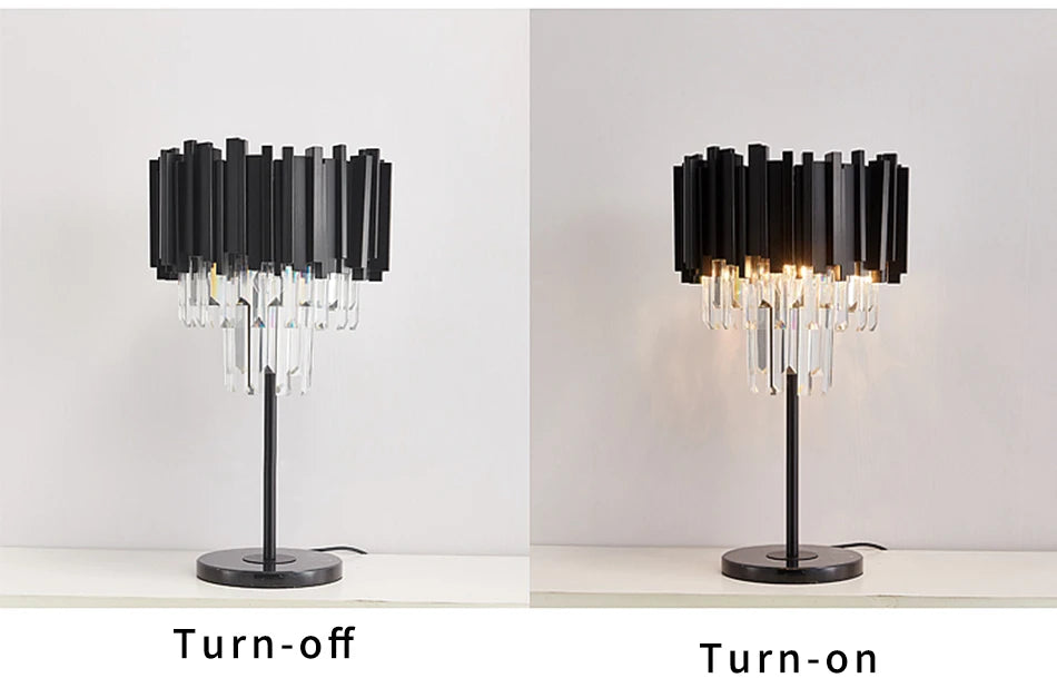 Schwarze Luxus-Kristall-Tischlampe für Schlafzimmer, Wohnzimmer, Arbeitszimmer