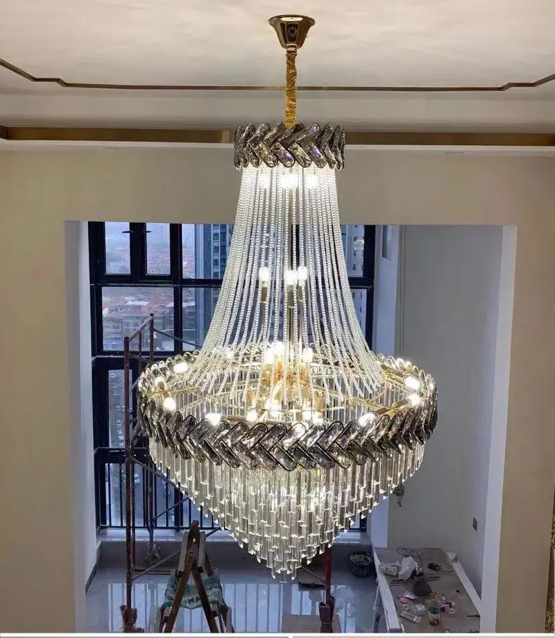 Luxury Round Crystal Chandelier for Staircase, Loft, Living