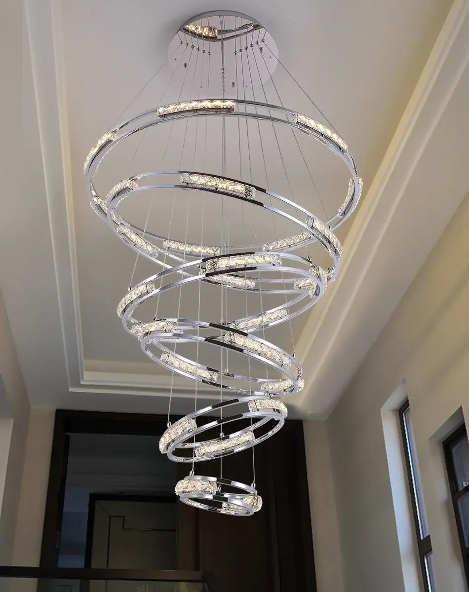 Luxury Ring LED Crystal Chandelier for Staircase, Living