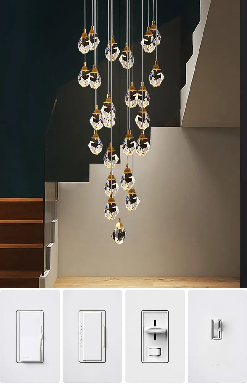 Diamant-Kristallkugel-Kronleuchter für Treppe, Wohnzimmer