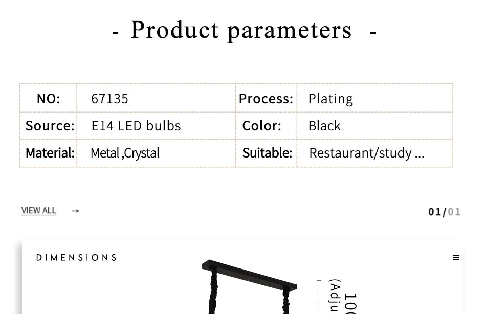 Luxuriöser schwarzer ovaler Kristallkronleuchter für Esszimmer, Küche