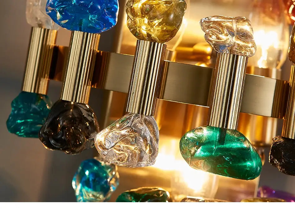 Luxury Brushed Gold Colorful Crystal Wall Sconce for Bedroom