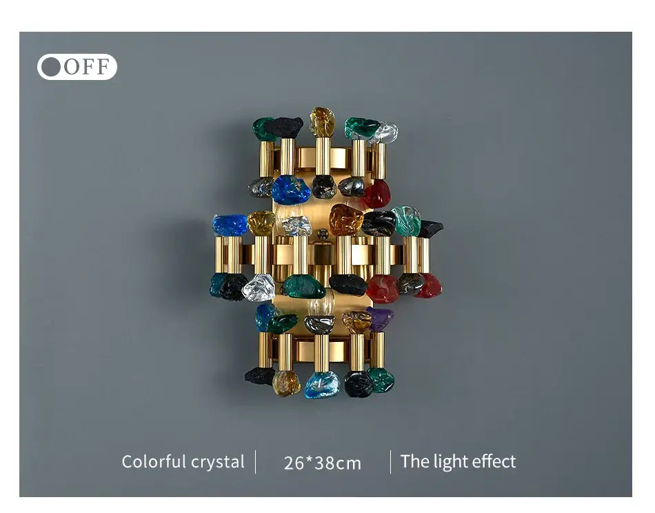 Luxury Brushed Gold Colorful Crystal Wall Sconce for Bedroom