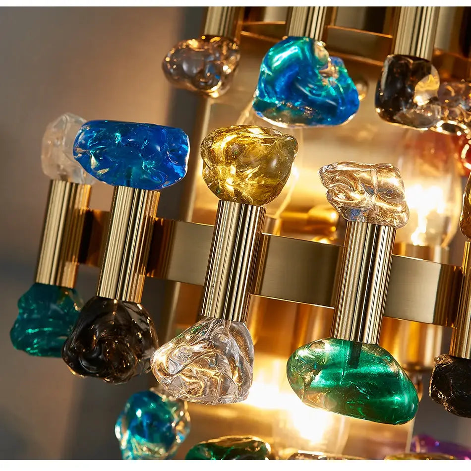 Luxury Brushed Gold Colorful Crystal Wall Sconce for Bedroom