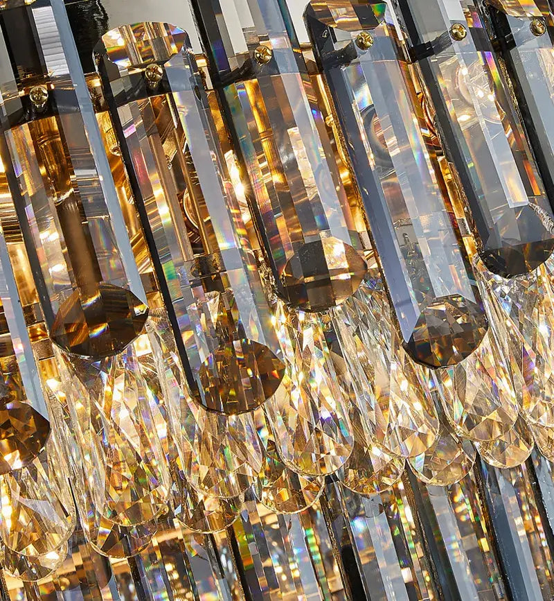 Luxuriöser, runder Deckenleuchter aus grauem Kristallglas für Wohn- und Esszimmer