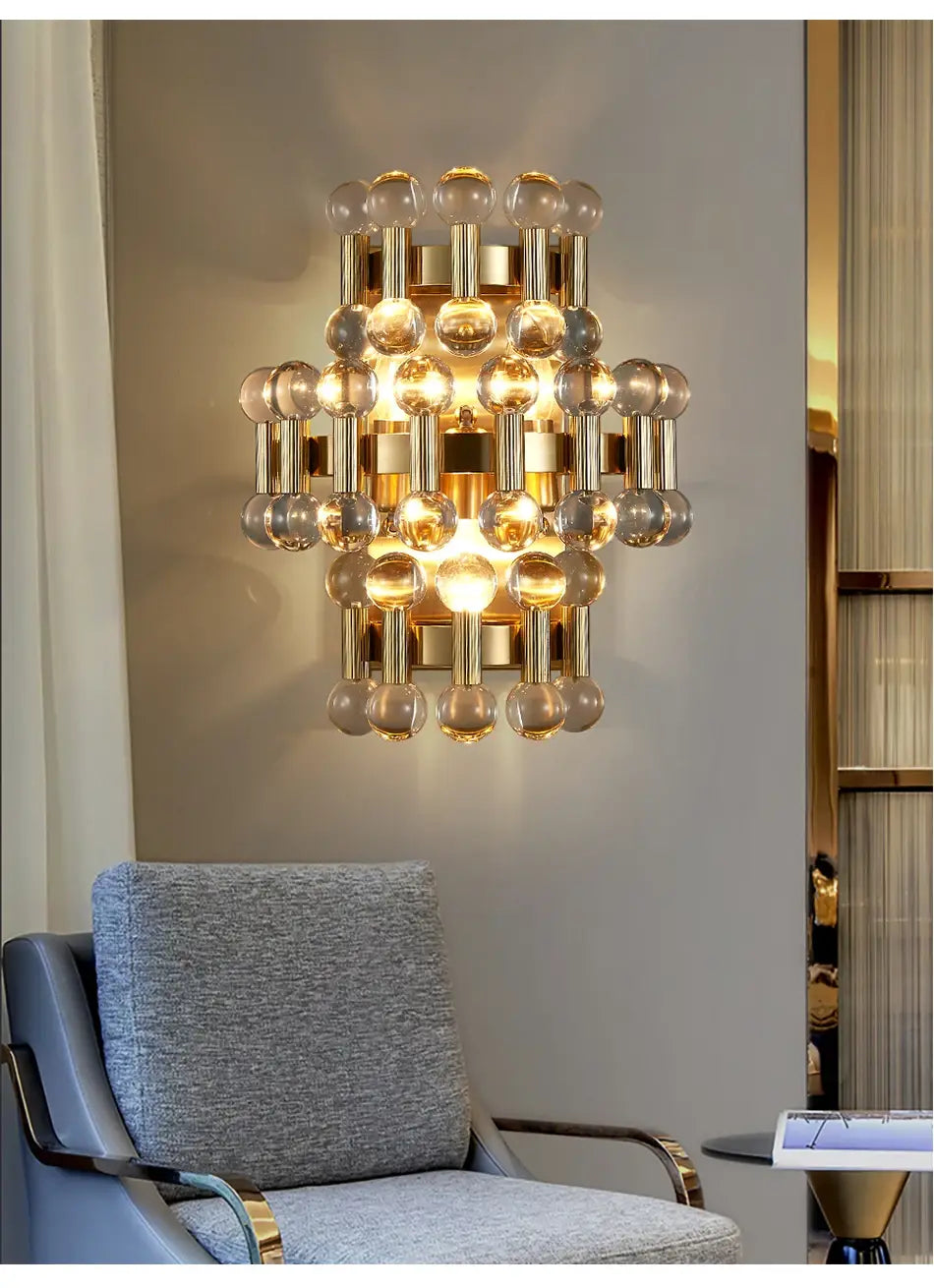 Luxury Brushed Gold Colorful Crystal Wall Sconce for Bedroom