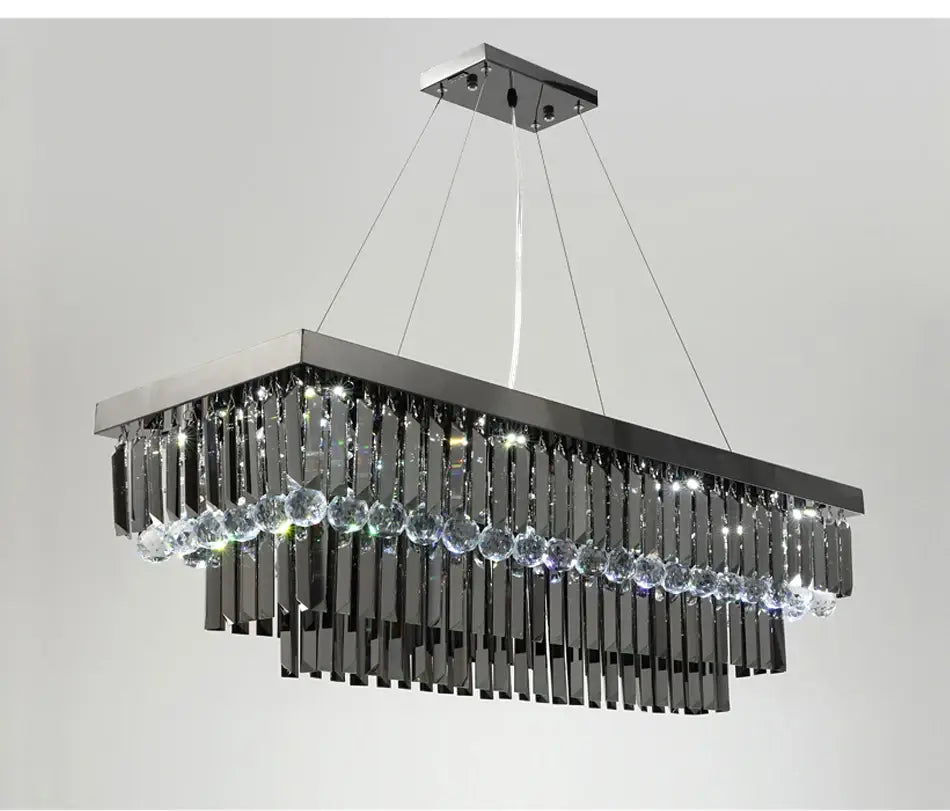 Luxury Rectangle Smoke Gray Crystal Chandelier for Dining, Living