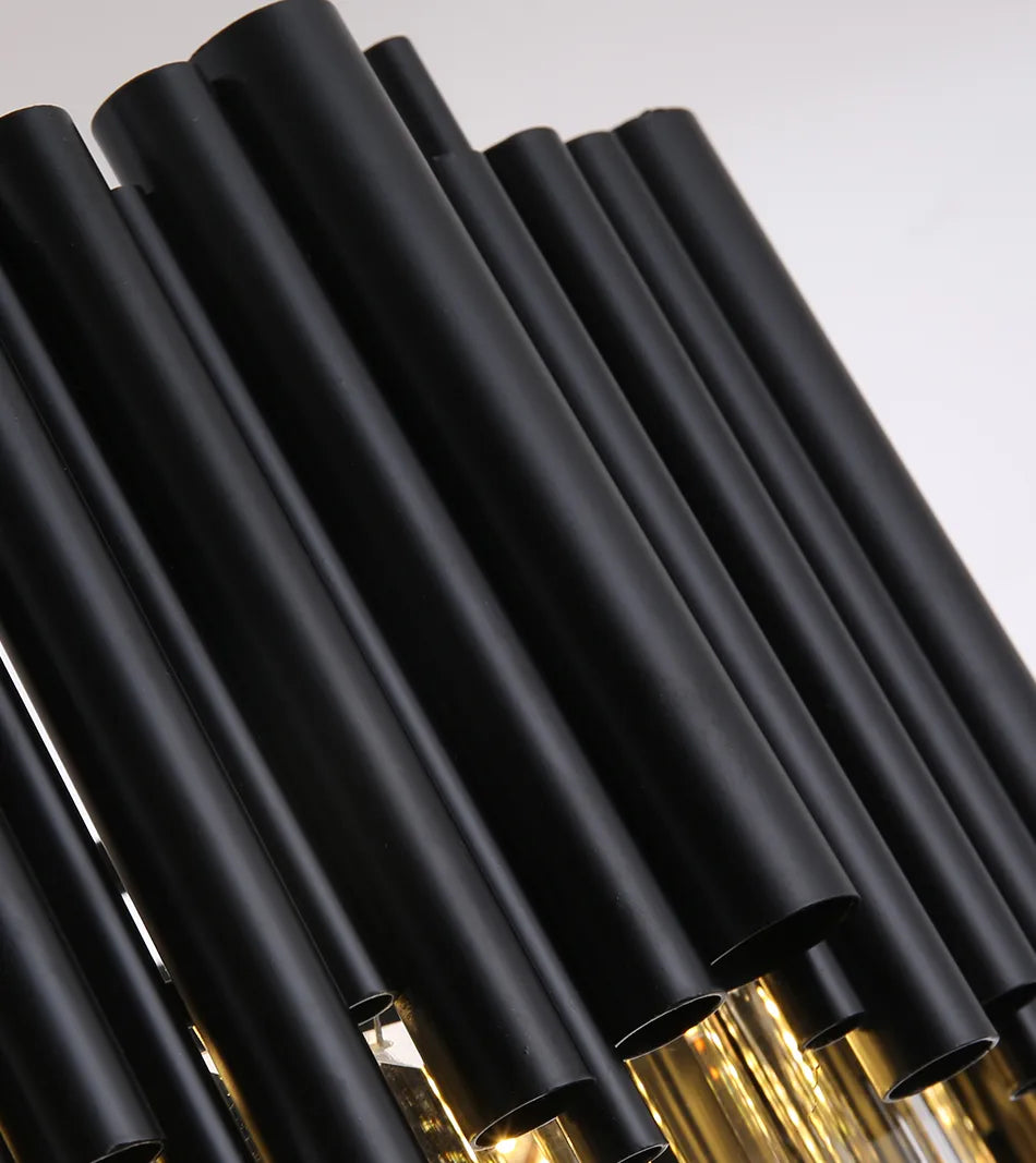 Schwarzer Luxus-Ketten-Kronleuchter aus rundem Kristall für Wohn- und Esszimmer