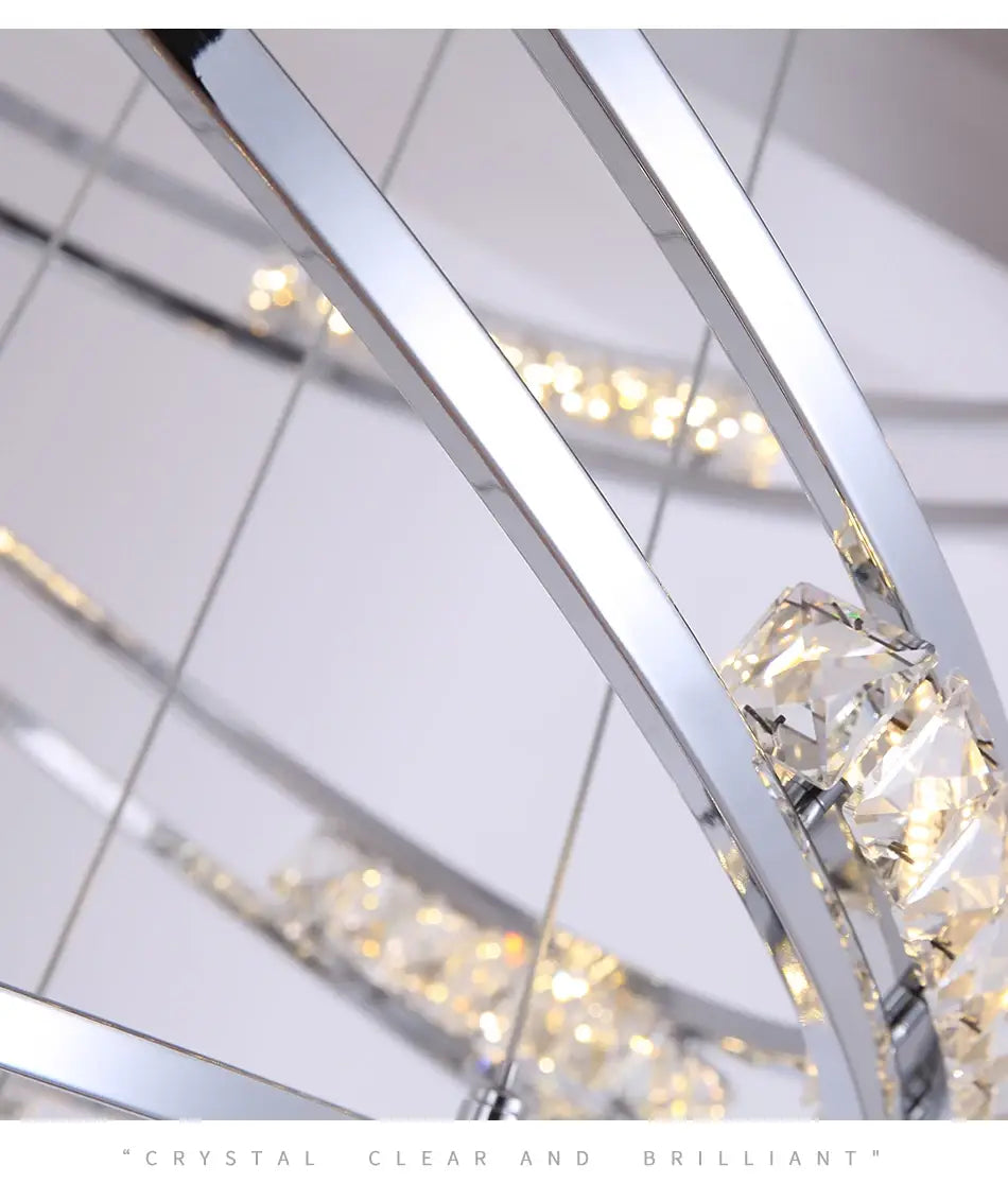 Luxuriöser Ring-LED-Kristall-Kronleuchter für Treppenhaus, Wohnzimmer