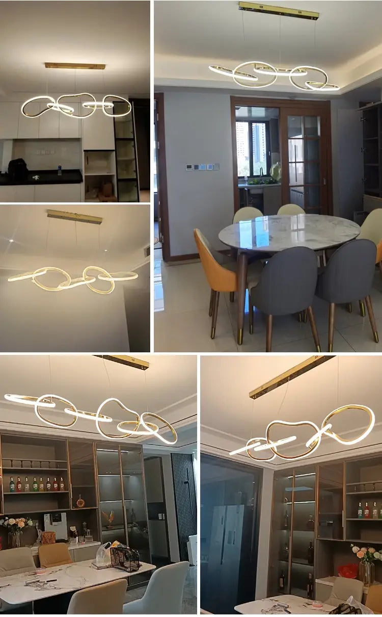Luxuriöser moderner Ring-Kronleuchter in Gold für Esszimmer, Küche, Bar