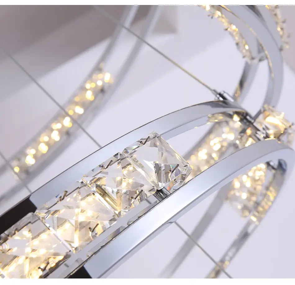 Luxury Ring LED Crystal Chandelier for Staircase, Living