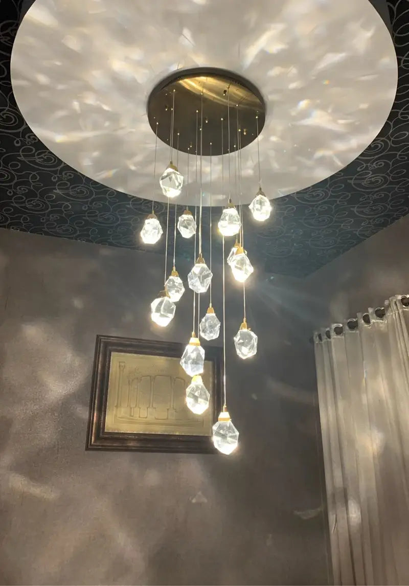 Diamond Crystal Ball Chandelier for Staircase, Living Room