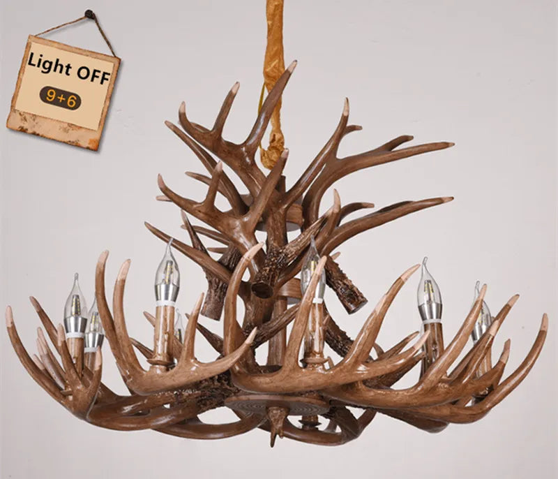 Retro-Kronleuchter aus Kunstharzgeweih für Wohnzimmer, Restaurant, Bar