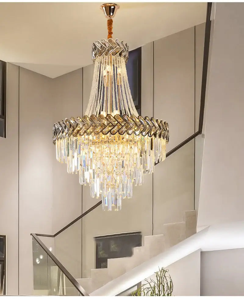 Luxury Round Crystal Chandelier for Staircase, Loft, Living