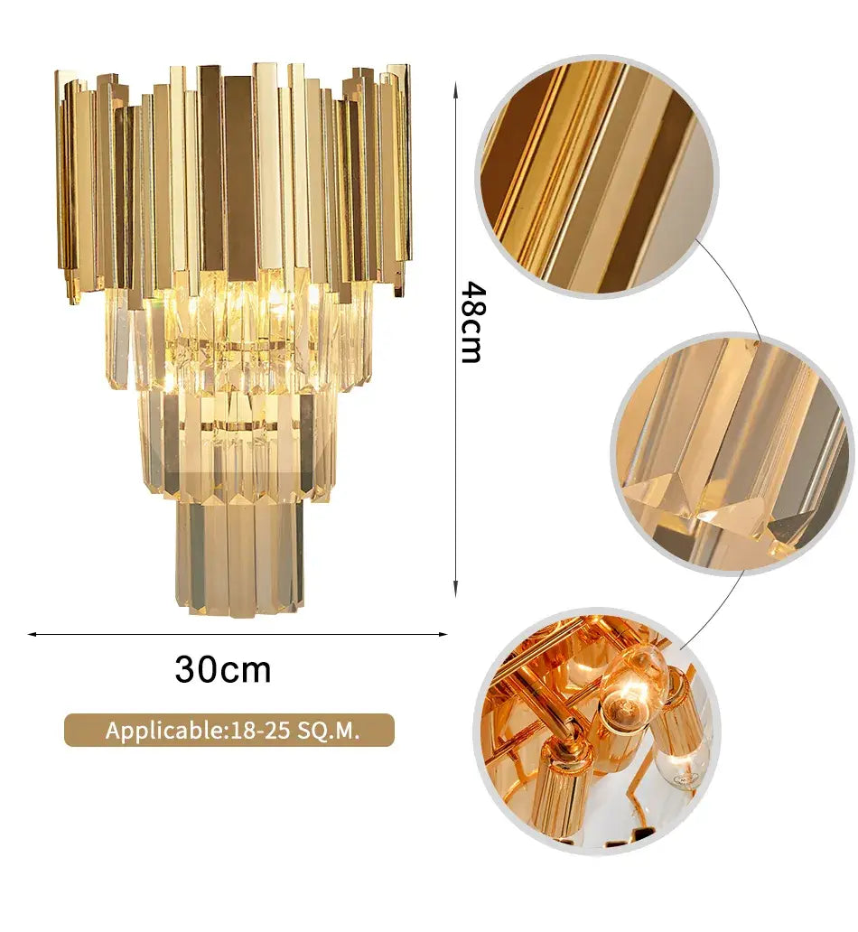 Luxury Gold Crystal Wall Sconce for Hallway, Bedroom, Bedside