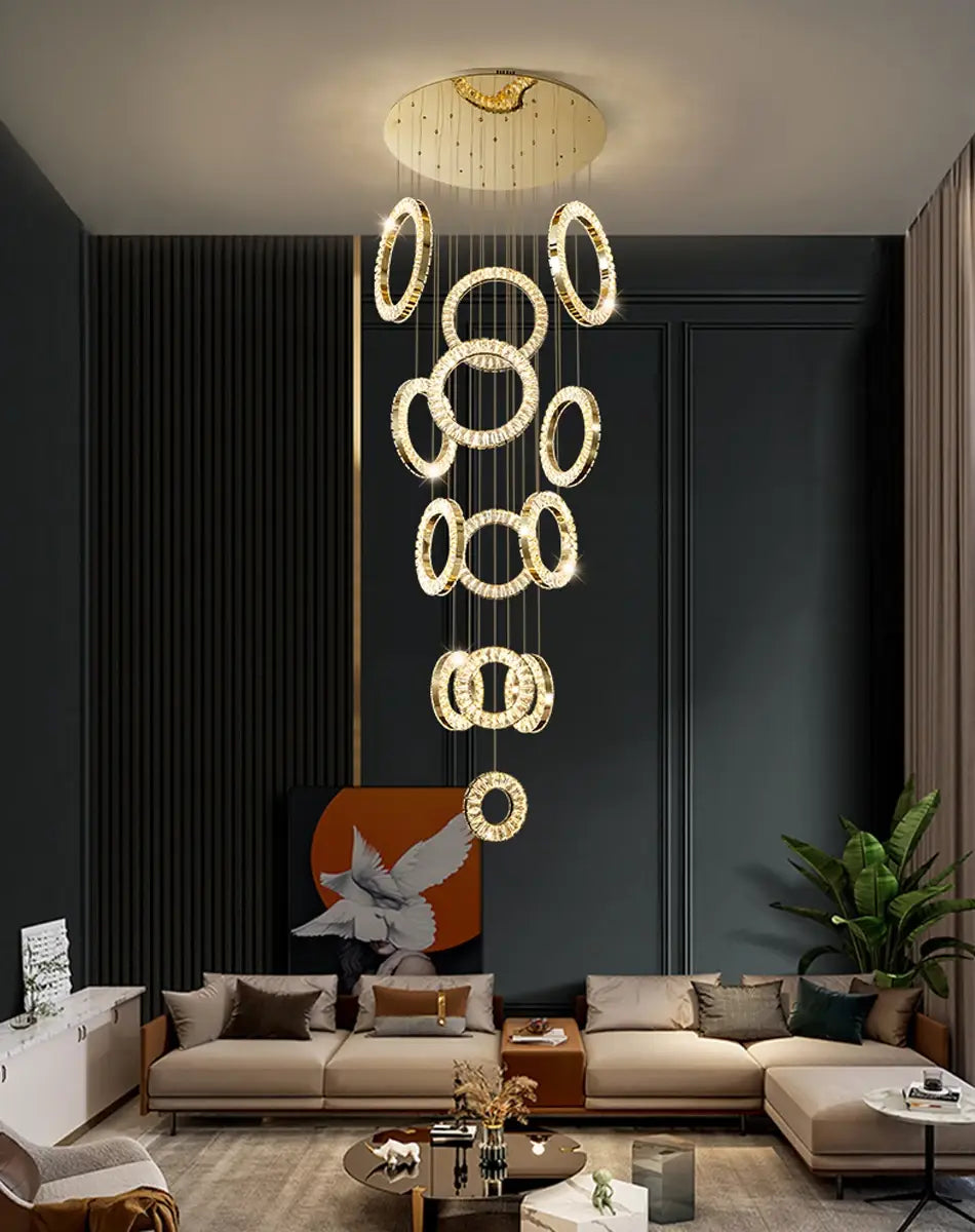 Moderner Ring-LED-Kristall-Kronleuchter für Treppenhaus, Lobby