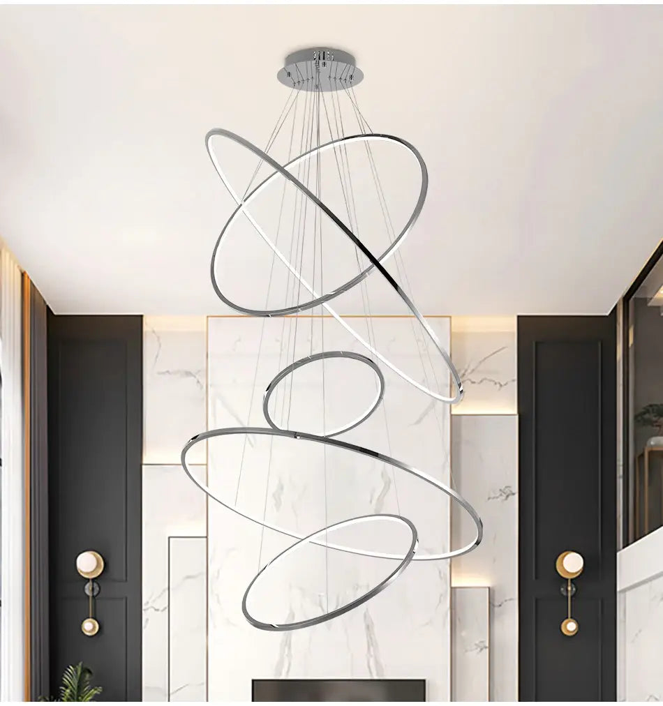 Luxuriöser goldener Kronleuchter mit hängendem Ring für Treppenhaus, Wohnzimmer, Flur