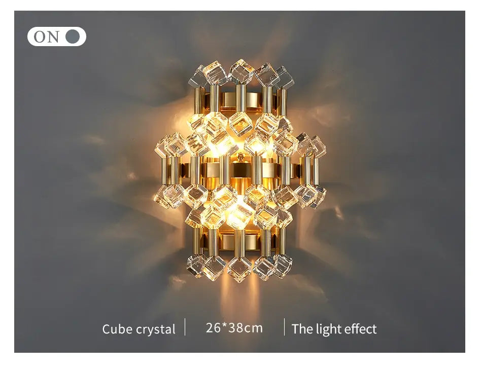 Luxury Brushed Gold Colorful Crystal Wall Sconce for Bedroom