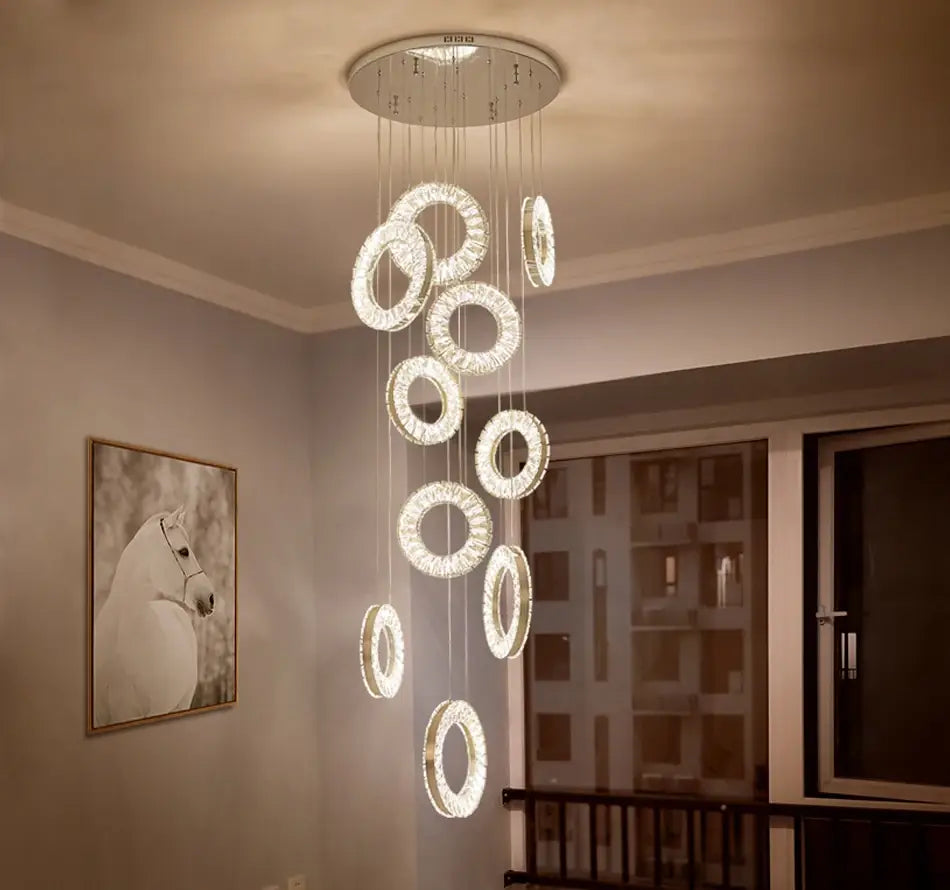 Moderner Ring-LED-Kristall-Kronleuchter für Treppenhaus, Lobby