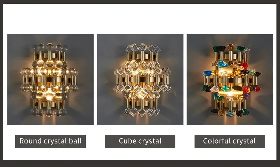 Luxury Brushed Gold Colorful Crystal Wall Sconce for Bedroom