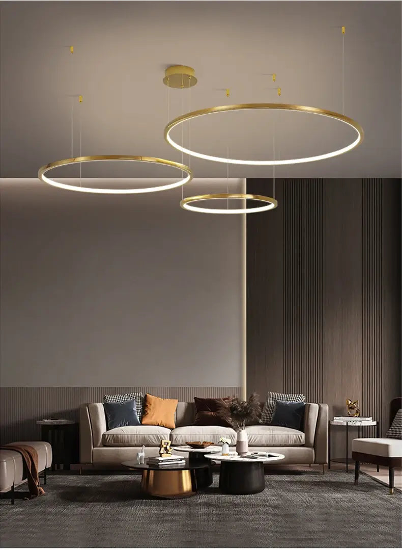Luxuriöser moderner Ring-Kronleuchter in Gold für Wohnzimmer, Schlafzimmer