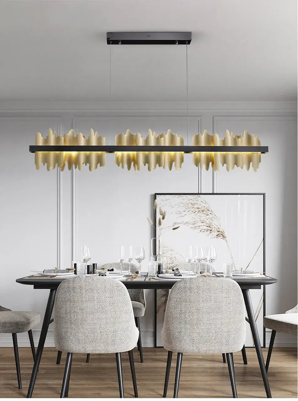 Moderner, rechteckiger Kronleuchter mit Flammenmotiv für Esszimmer und Küche