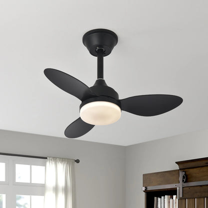 Black low-profile ceiling fan with three blades light fixture and remote control for efficient air circulation