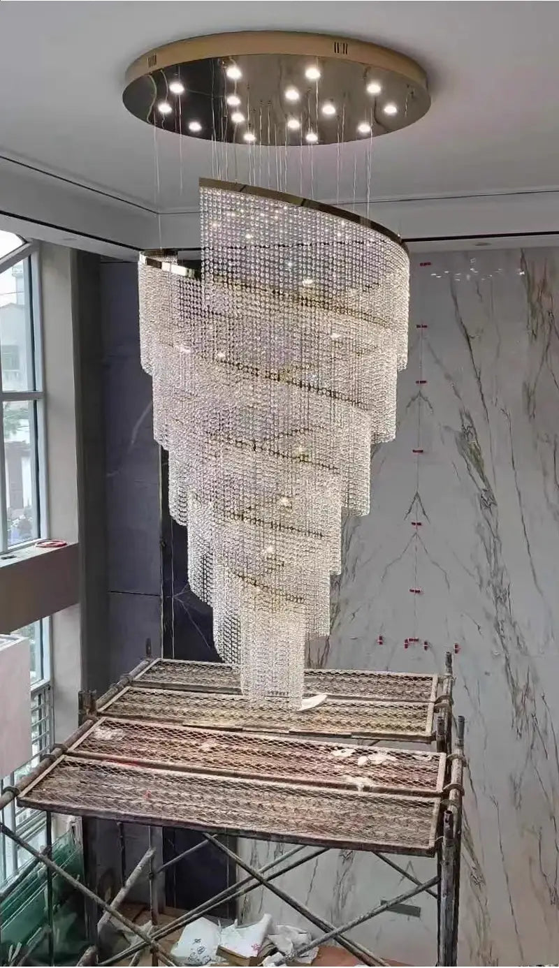 Luxury Large Spiral Crystal Chandelier for Staircase, Hallway