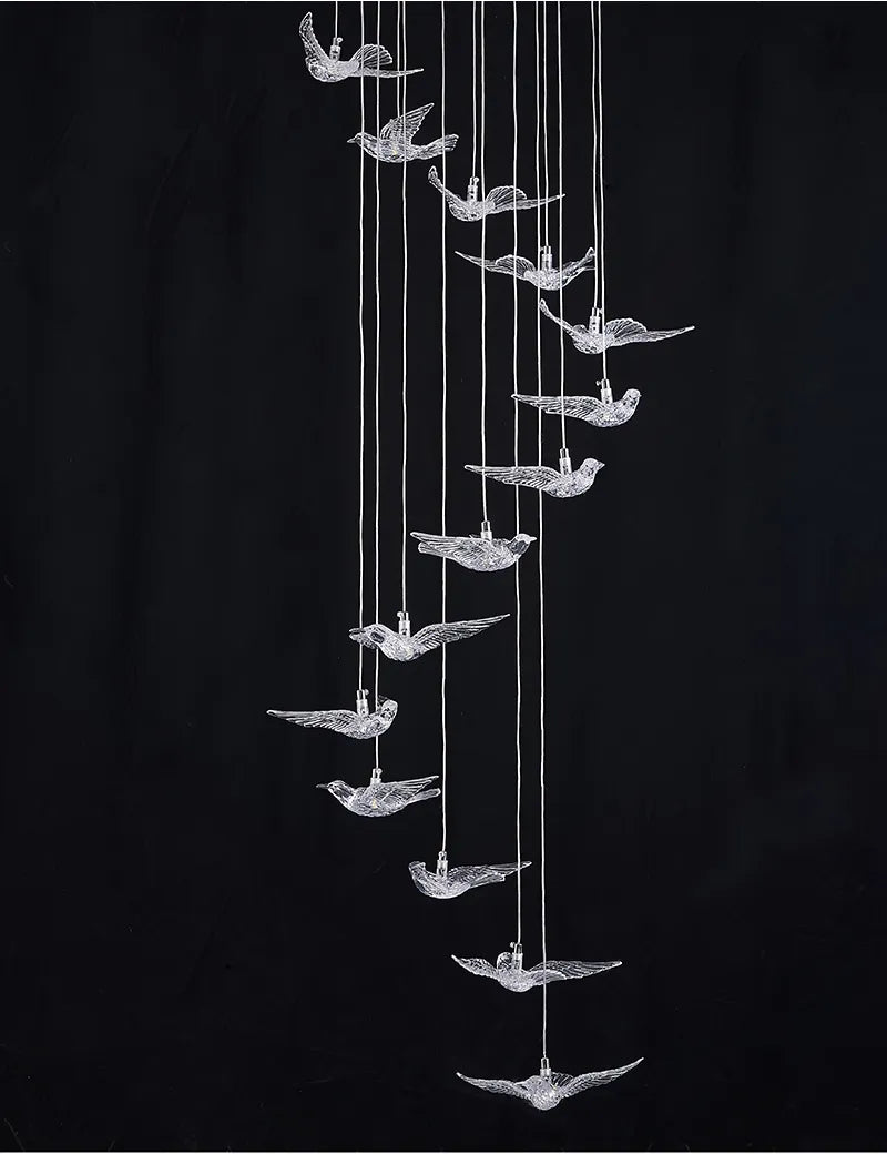 Luxury Bird design Spiral Chandelier for Staircase, Living, Hallway