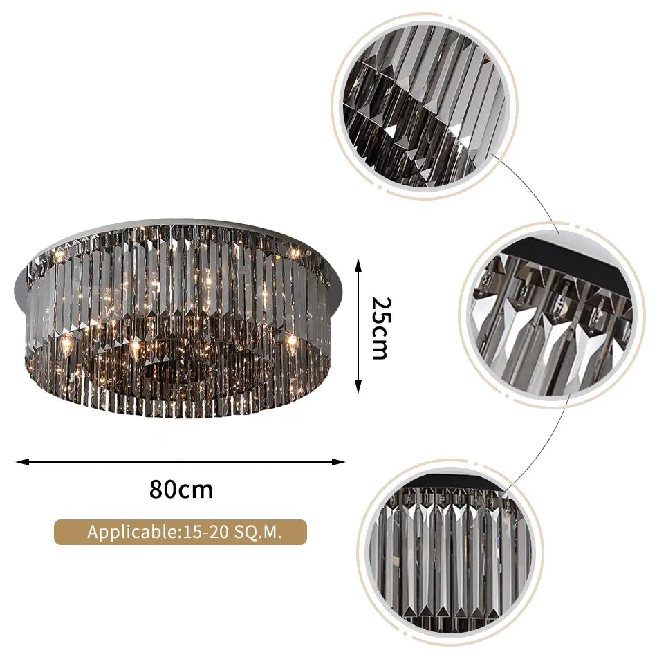 Luxuriöser Deckenleuchter aus Rauchkristall für Wohn- und Schlafzimmer