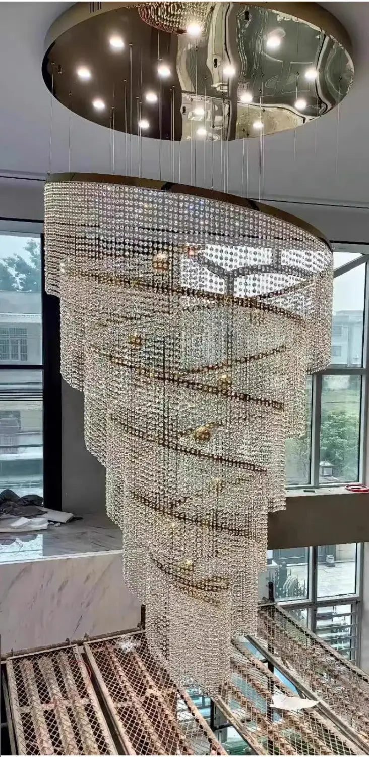 Luxury Large Spiral Crystal Chandelier for Staircase, Hallway