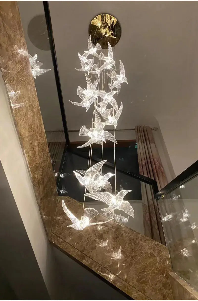 Luxury Bird design Spiral Chandelier for Staircase, Living, Hallway