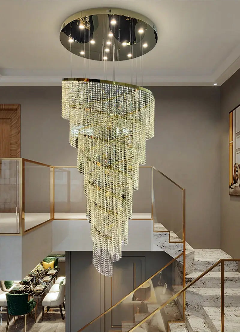 Luxury Large Spiral Crystal Chandelier for Staircase, Hallway