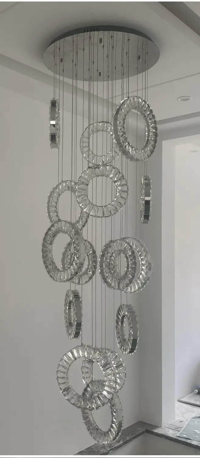 Modern Ring LED Crystal Chandelier for Staircase, Lobby