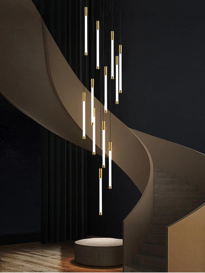 Long Led Strip Spiral Chandelier for Staircase,Lobby,Foyer