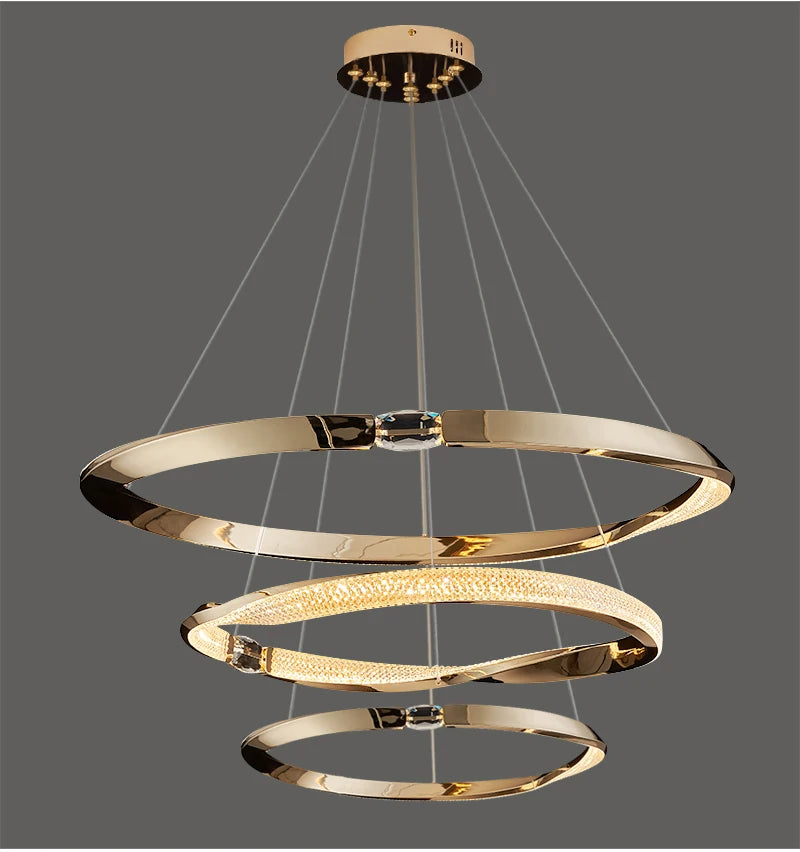 Moderner kreativer Ringkristall-Kronleuchter für Wohn- und Schlafzimmer