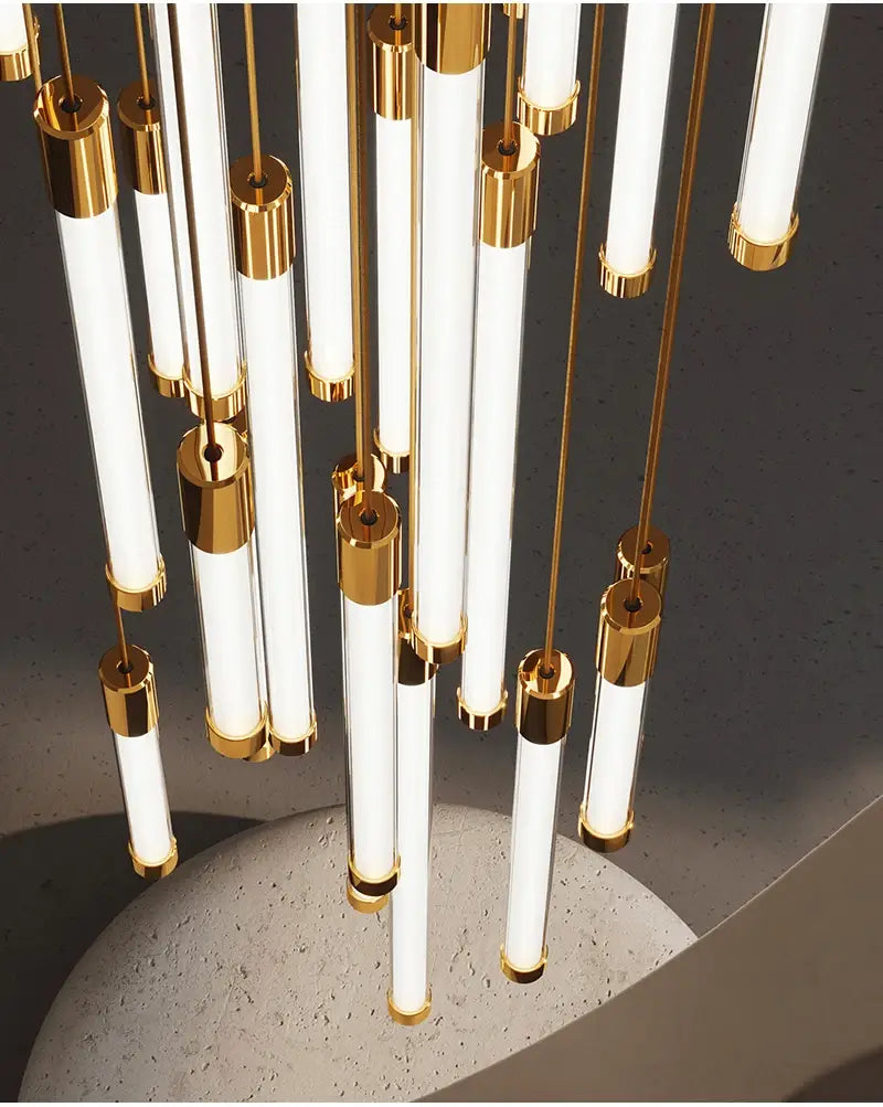 Luxuriöser langer LED-Streifen-Kronleuchter für Treppenhaus, Wohnzimmer, Foyer