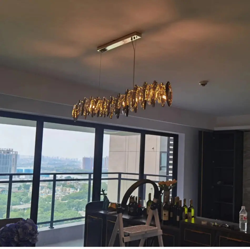 Luxuriöser großer hängender Wellen-Kristallkronleuchter für Esszimmer, Küche