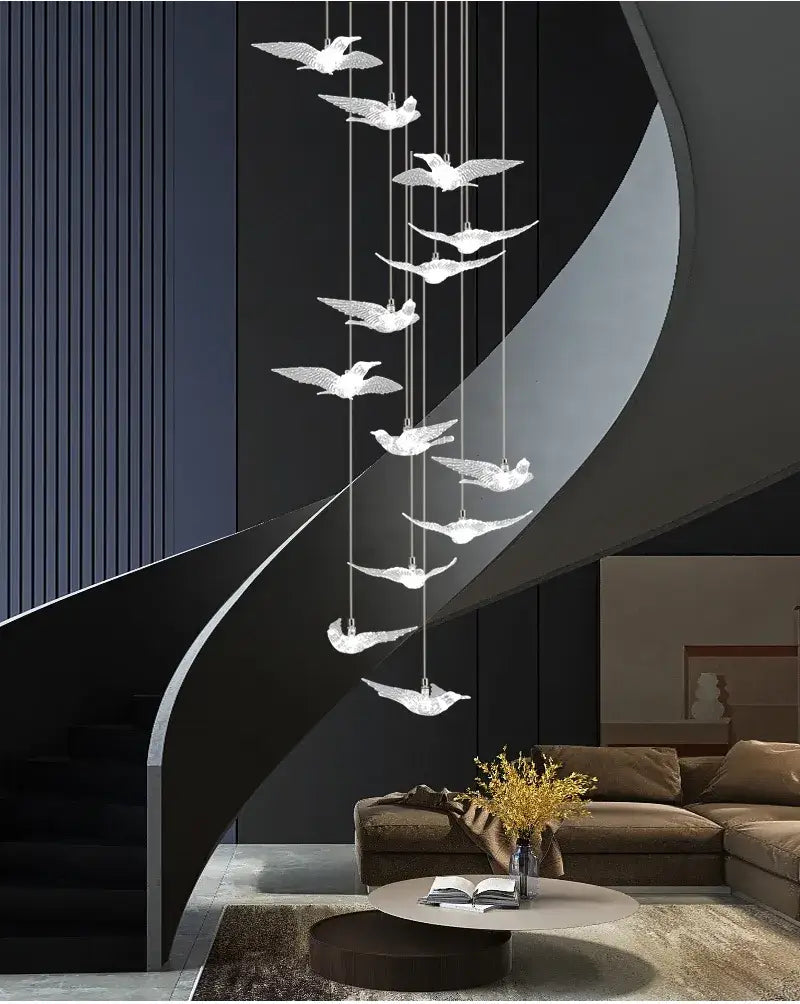 Luxuriöser Spiral-Kronleuchter im Vogel-Design für Treppen, Wohnzimmer, Flur