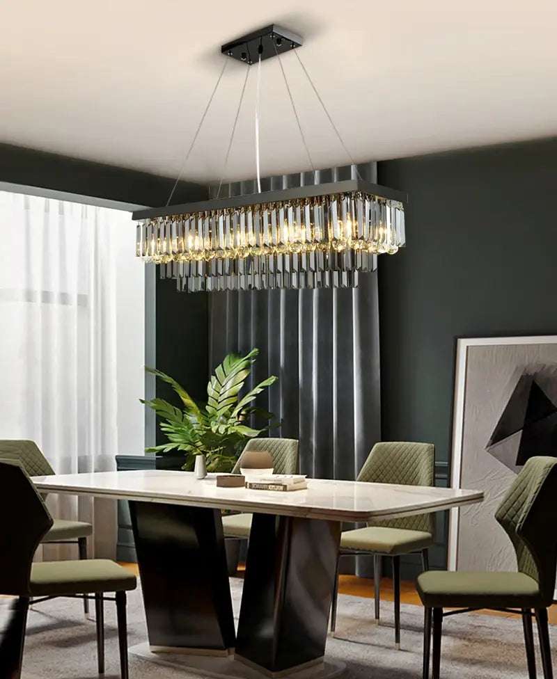 Luxury Rectangle Smoke Gray Crystal Chandelier for Dining, Living