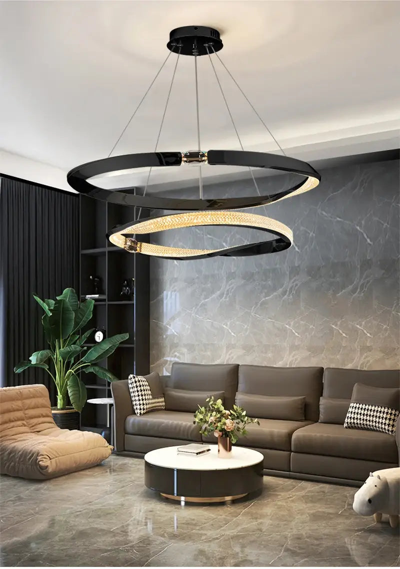 Moderner kreativer Ringkristall-Kronleuchter für Wohn- und Schlafzimmer