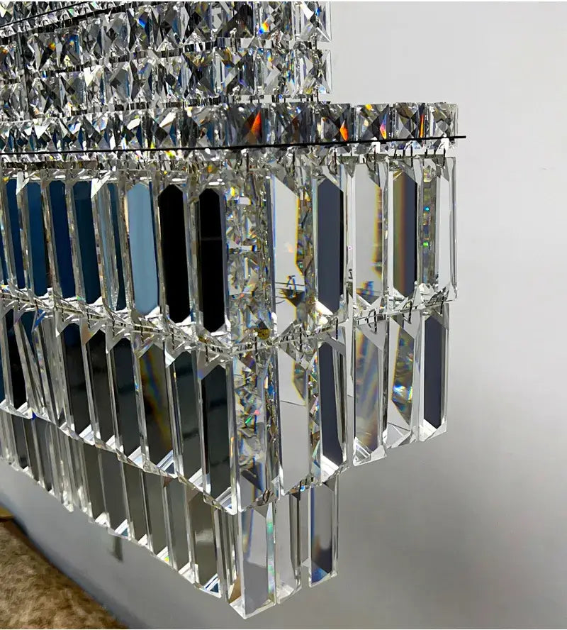 Luxuriöser hängender rechteckiger Kristall-Kronleuchter für Küche und Esszimmer