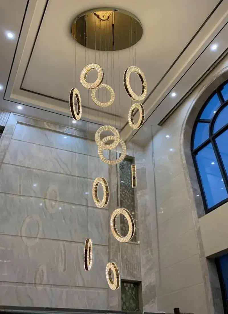 Moderner Ring-LED-Kristallleuchter für Treppenhaus, Lobby