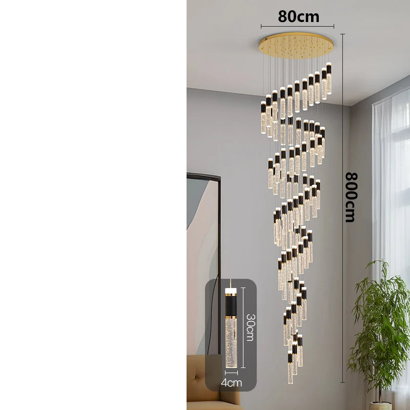 Modern crystal chandelier with clear crystal tubes black accents and gold-toned ceiling mount adjustable luxury pendant light