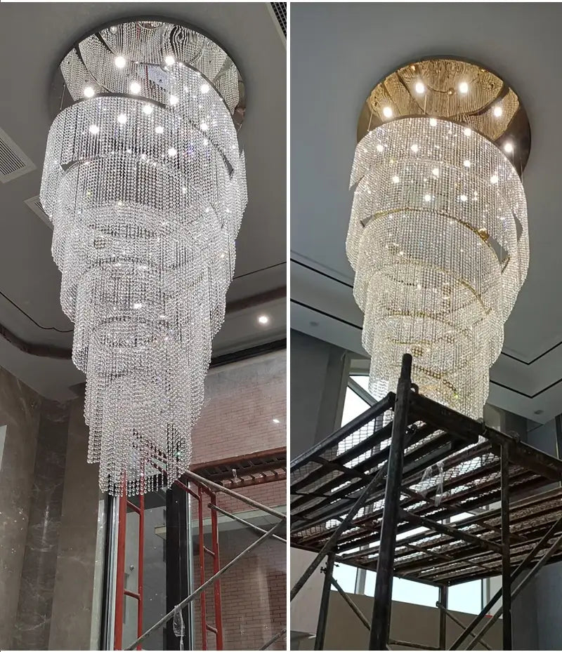 Luxury Large Spiral Crystal Chandelier for Staircase, Hallway