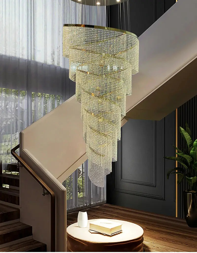 Luxury Large Spiral Crystal Chandelier for Staircase, Hallway